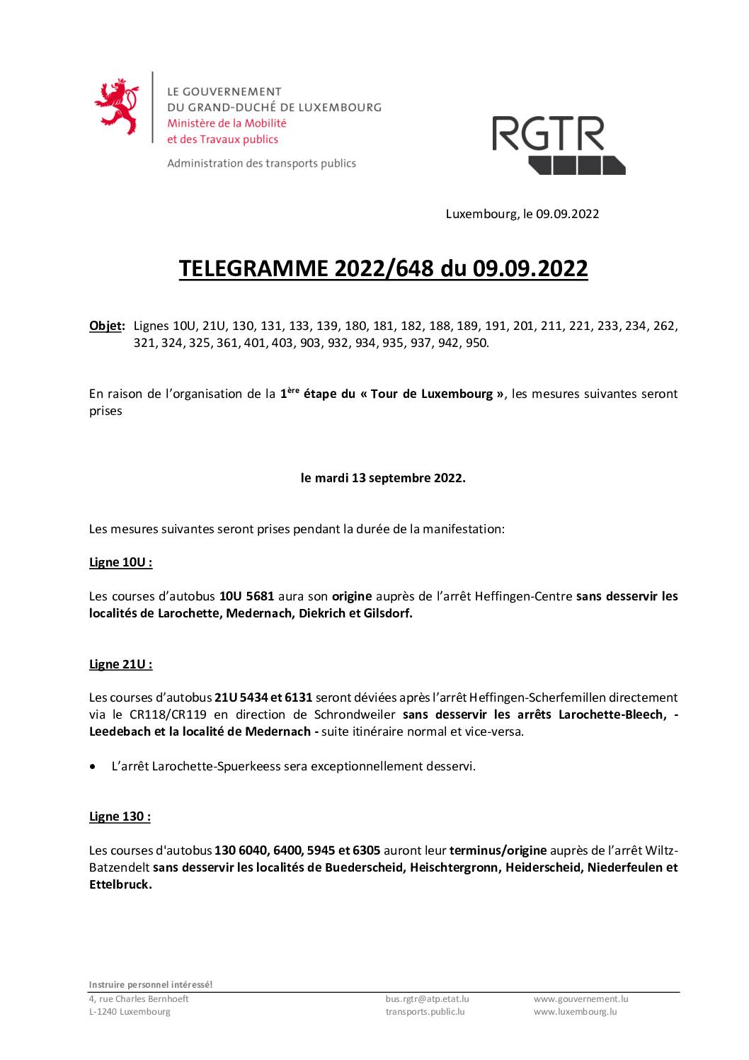 Télégramme RGTR - 1ère étape du Skoda-Tour le 13.09.2022