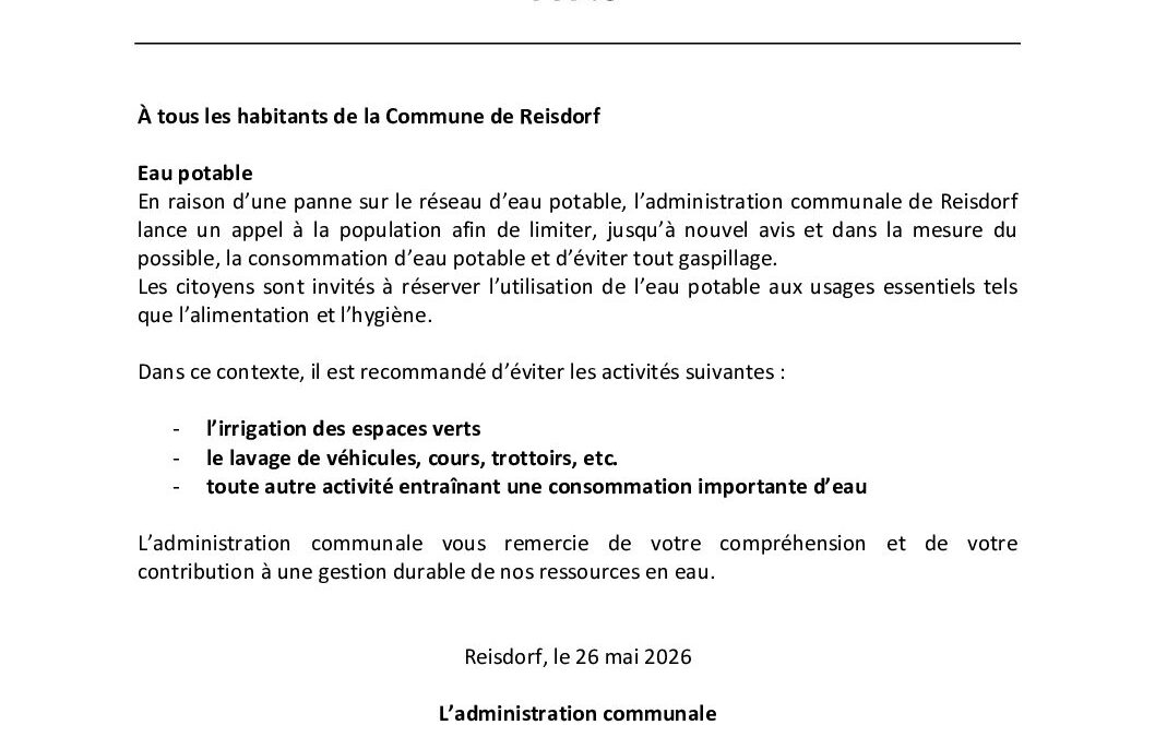 Avis au public – panne au réseau d&rsquo;eau potable